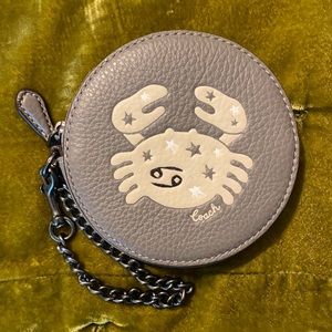 Authentic Coach Zodiac Cancer Crab Boho Witchy Coin Change Purse wallet gray 4”
